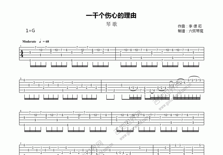 一千个伤心的理由吉他谱预览图