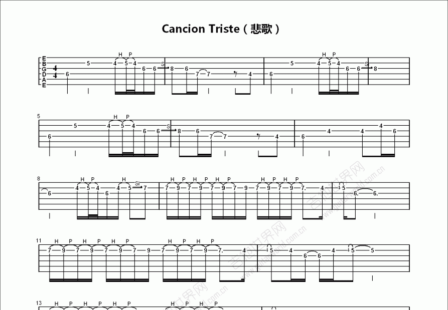 Cancion Triste（悲歌）吉他谱预览图