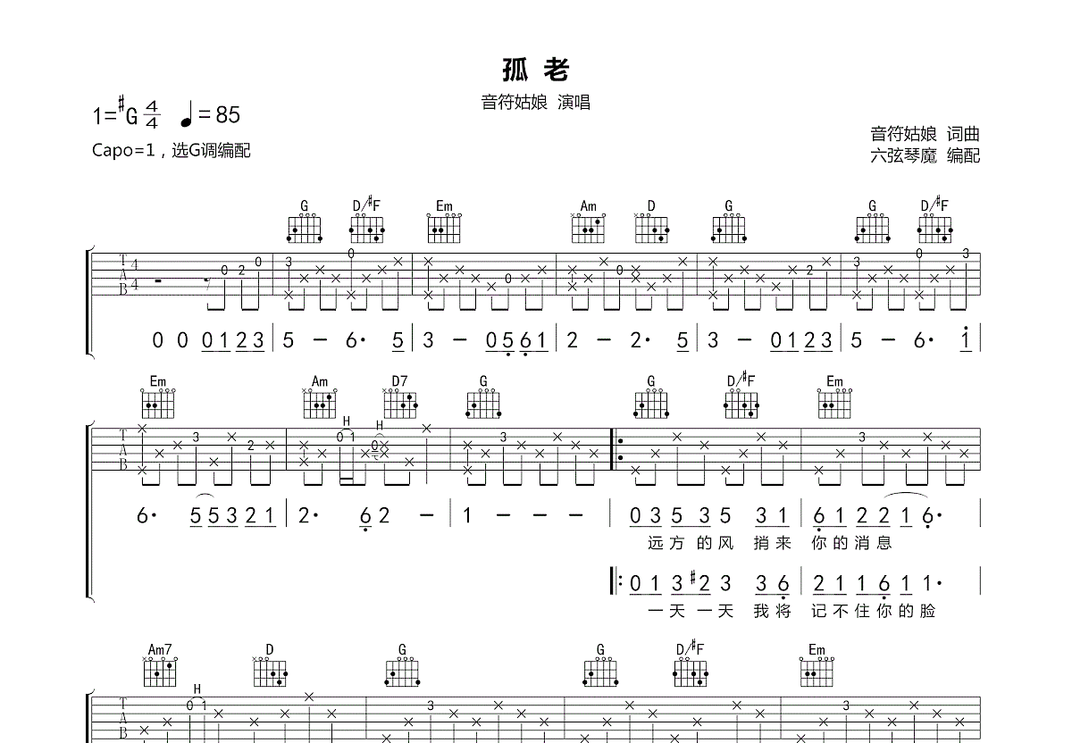 孤老吉他谱预览图