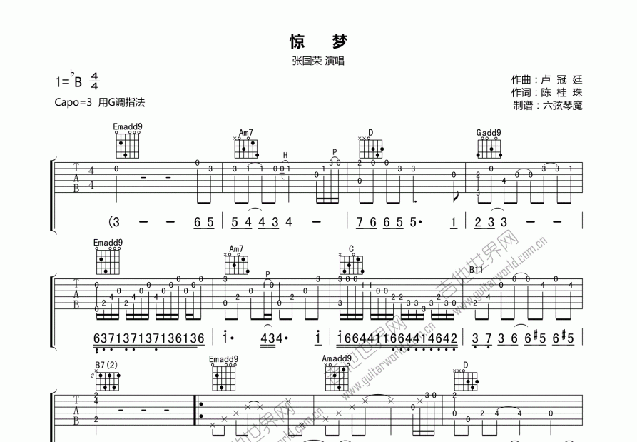 惊梦吉他谱预览图