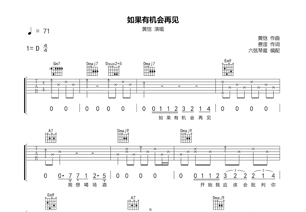 如果有机会再见吉他谱预览图