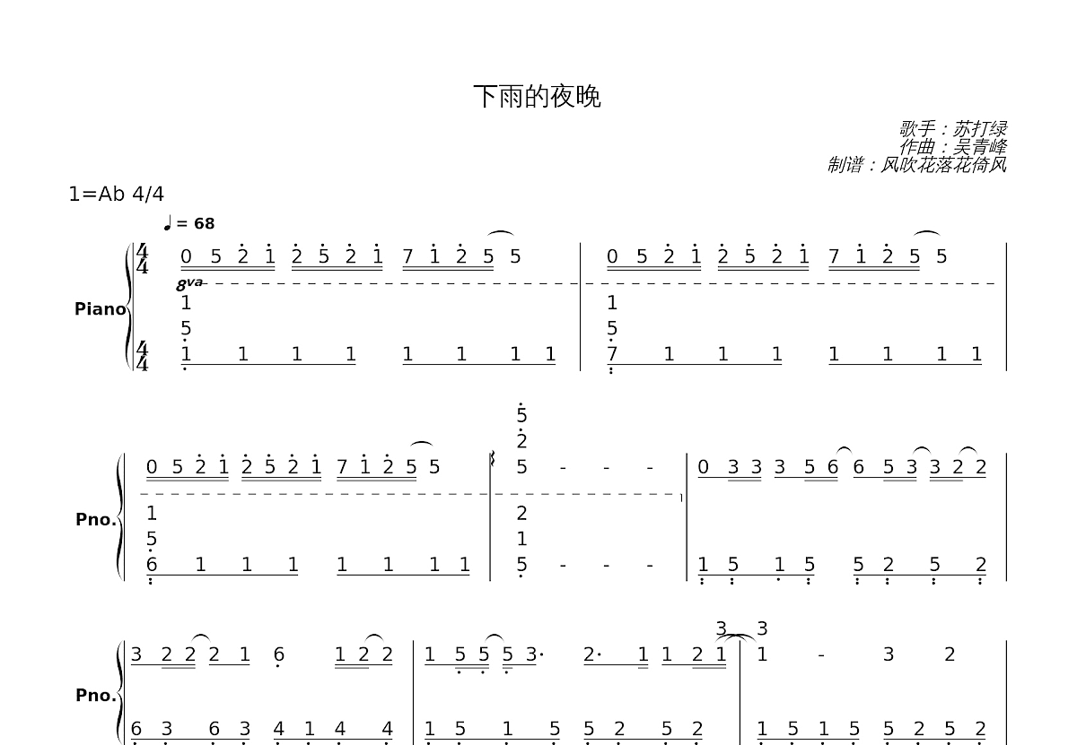 下雨的夜晚简谱预览图