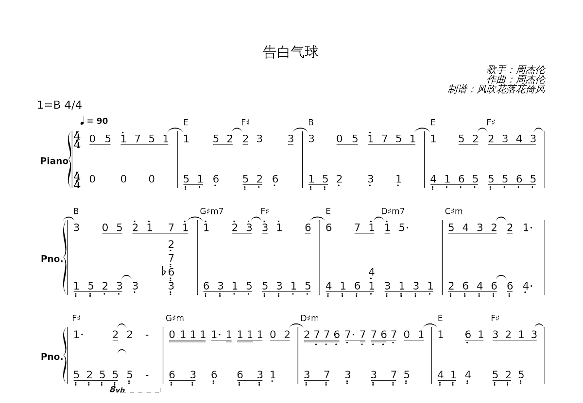 告白气球简谱预览图