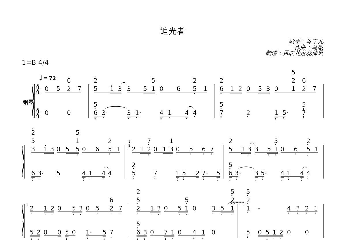 追光者简谱预览图
