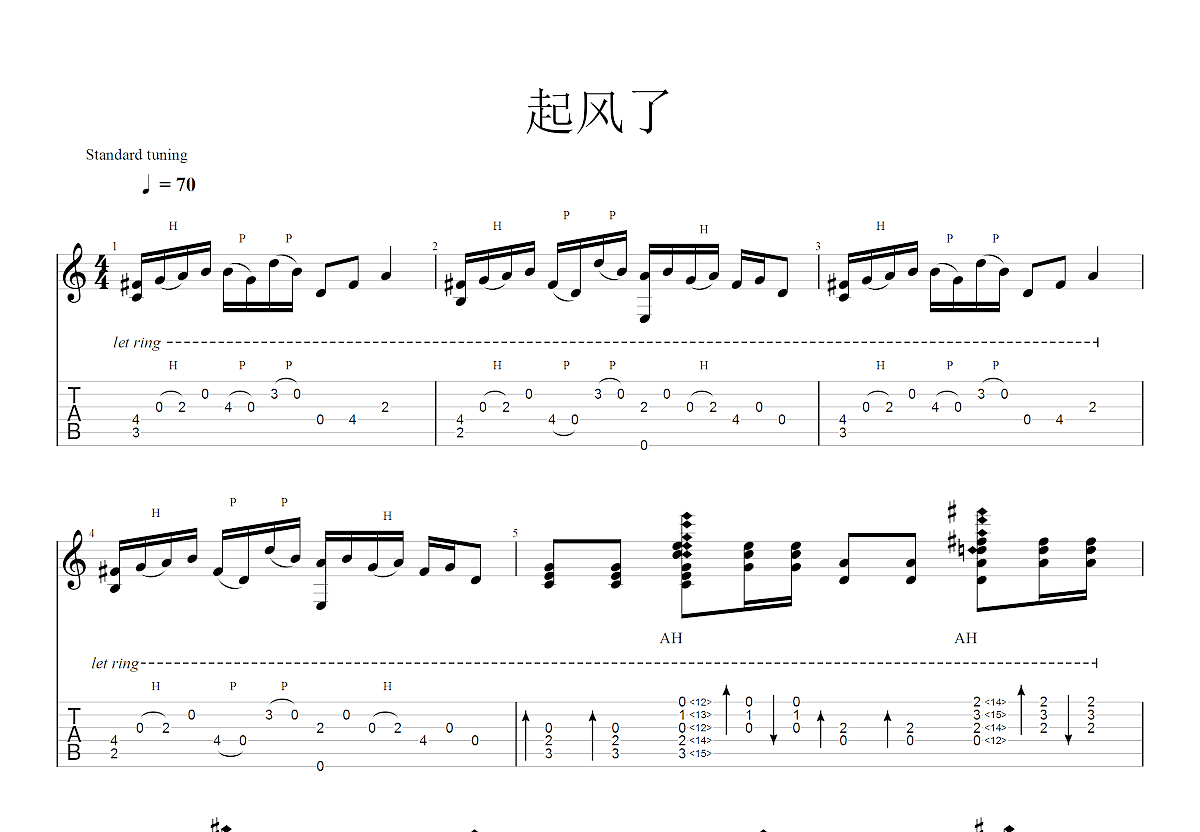 起风了吉他谱预览图
