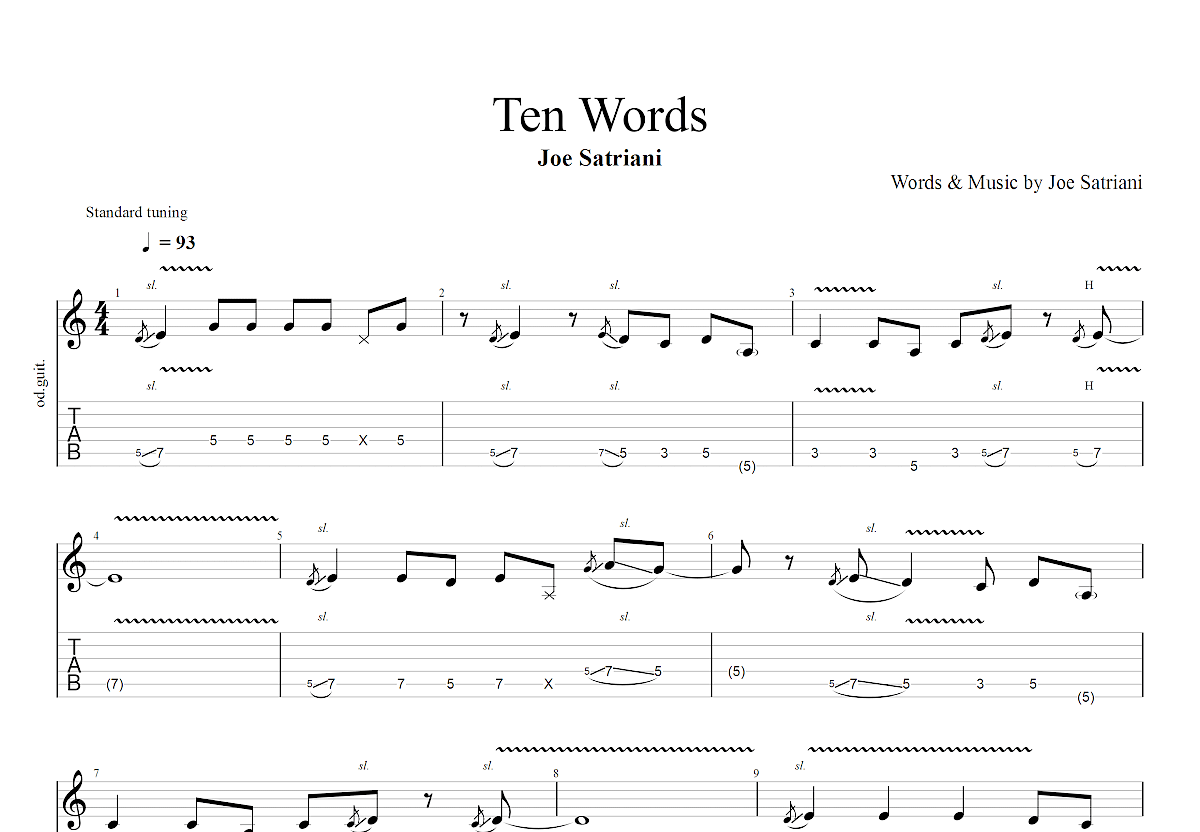 Ten Words吉他谱预览图