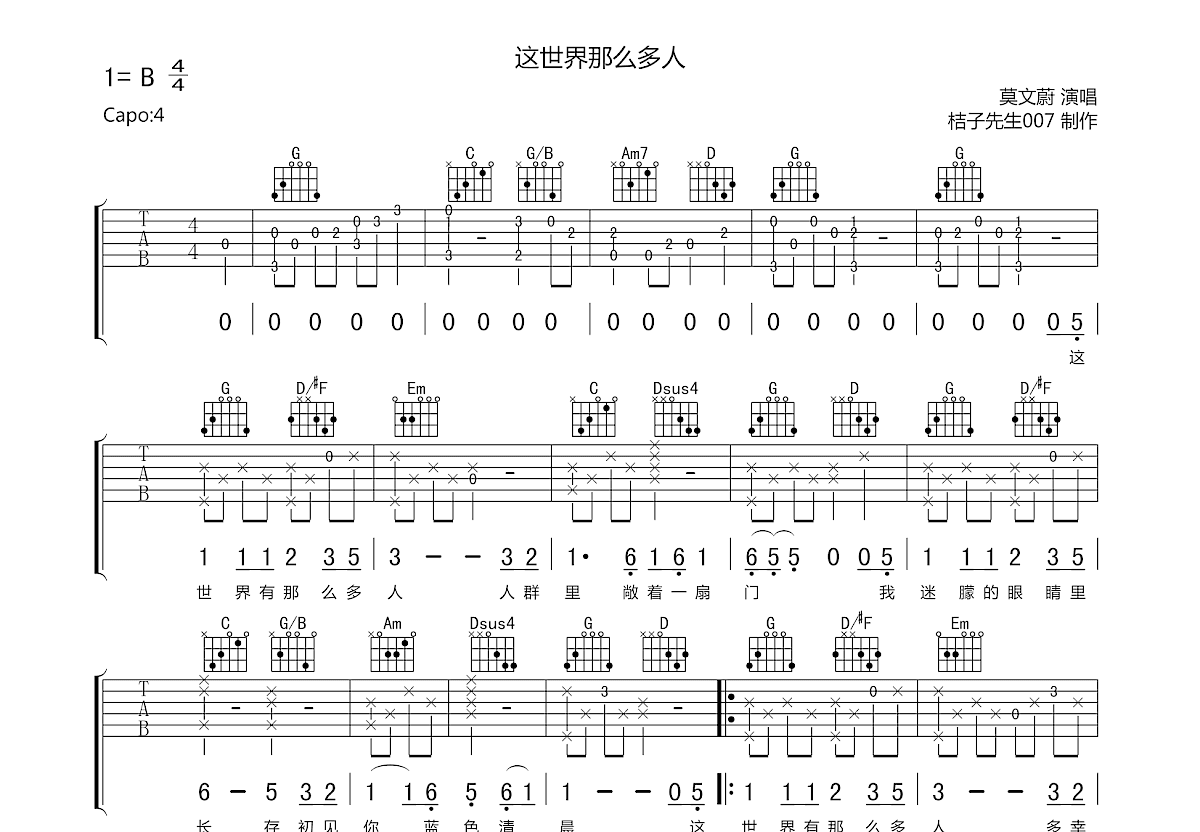 这世界那么多人吉他谱预览图