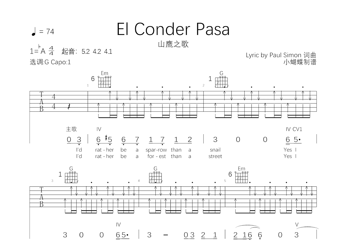 El Conder Pasa吉他谱预览图