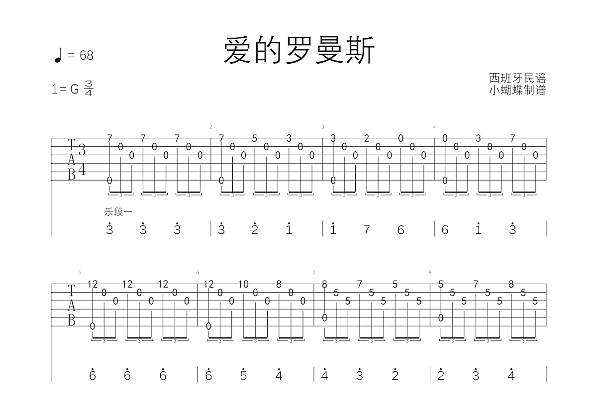 爱的罗曼斯吉他谱预览图