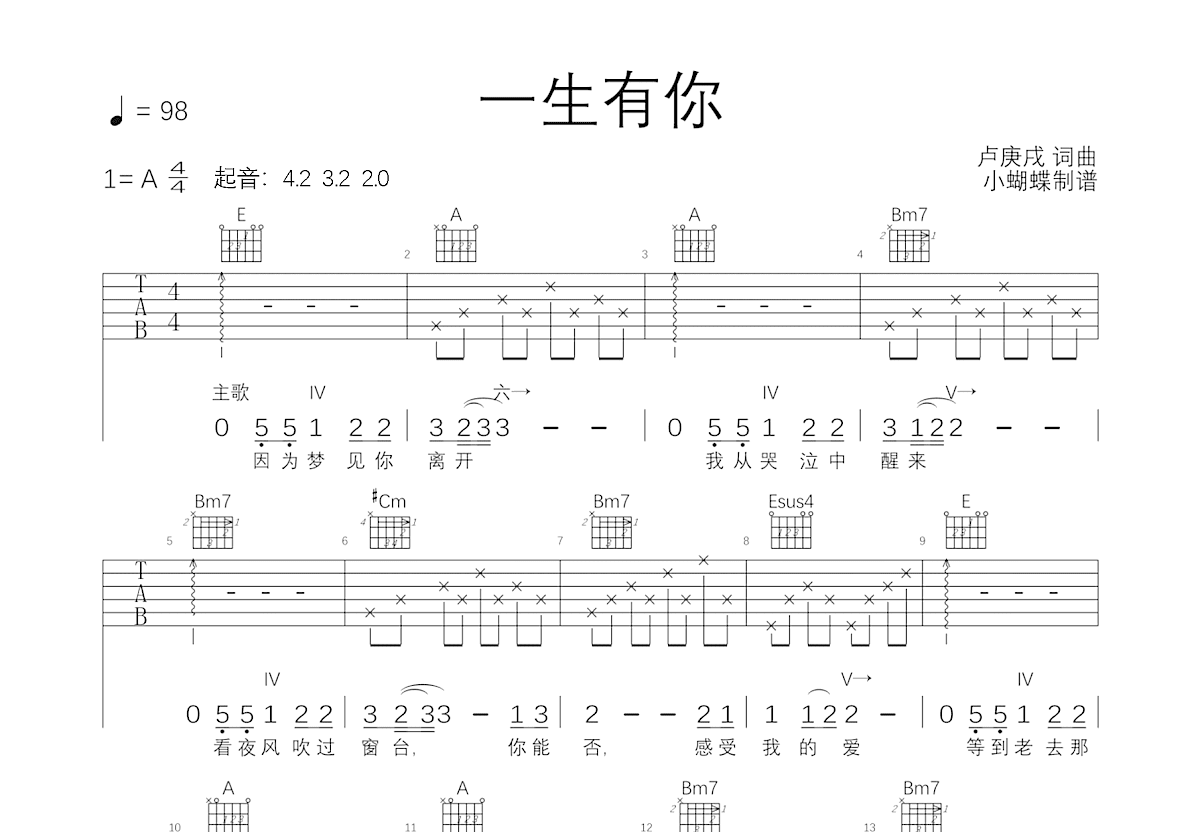 一生有你吉他谱预览图