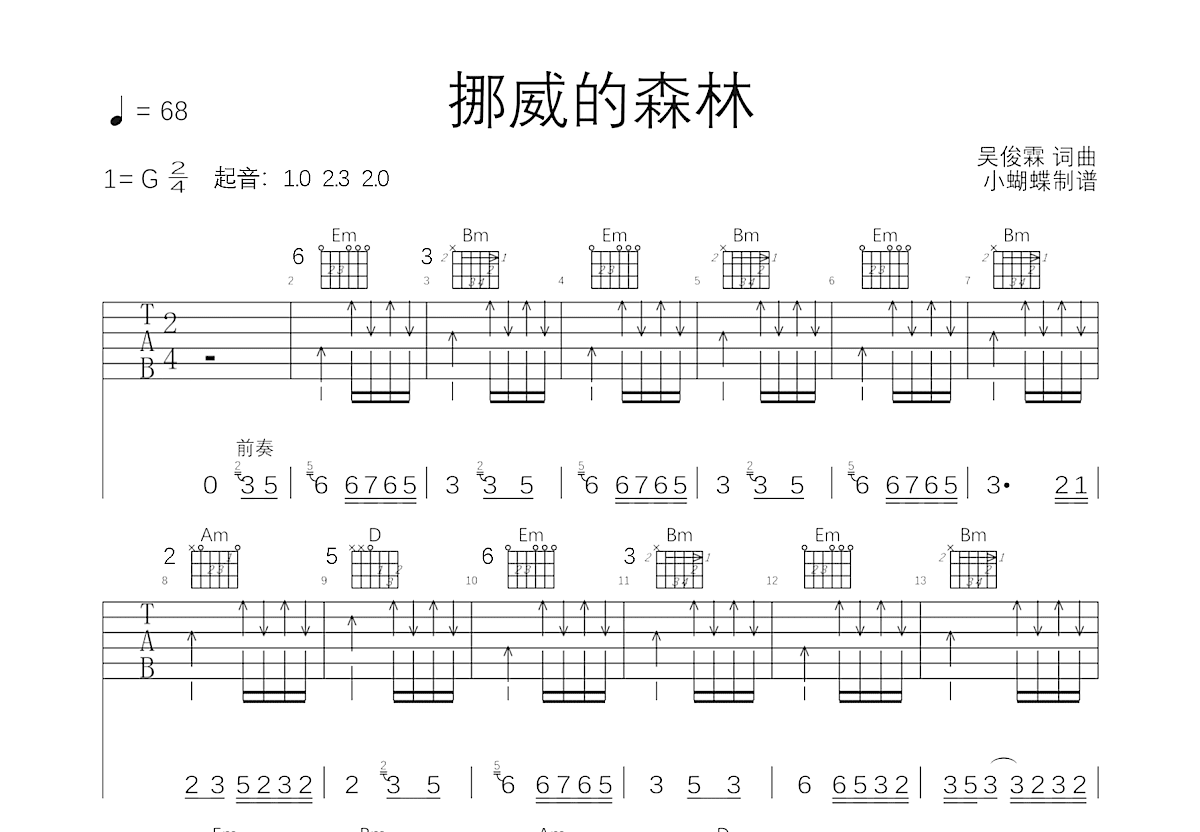 挪威的森林吉他谱预览图