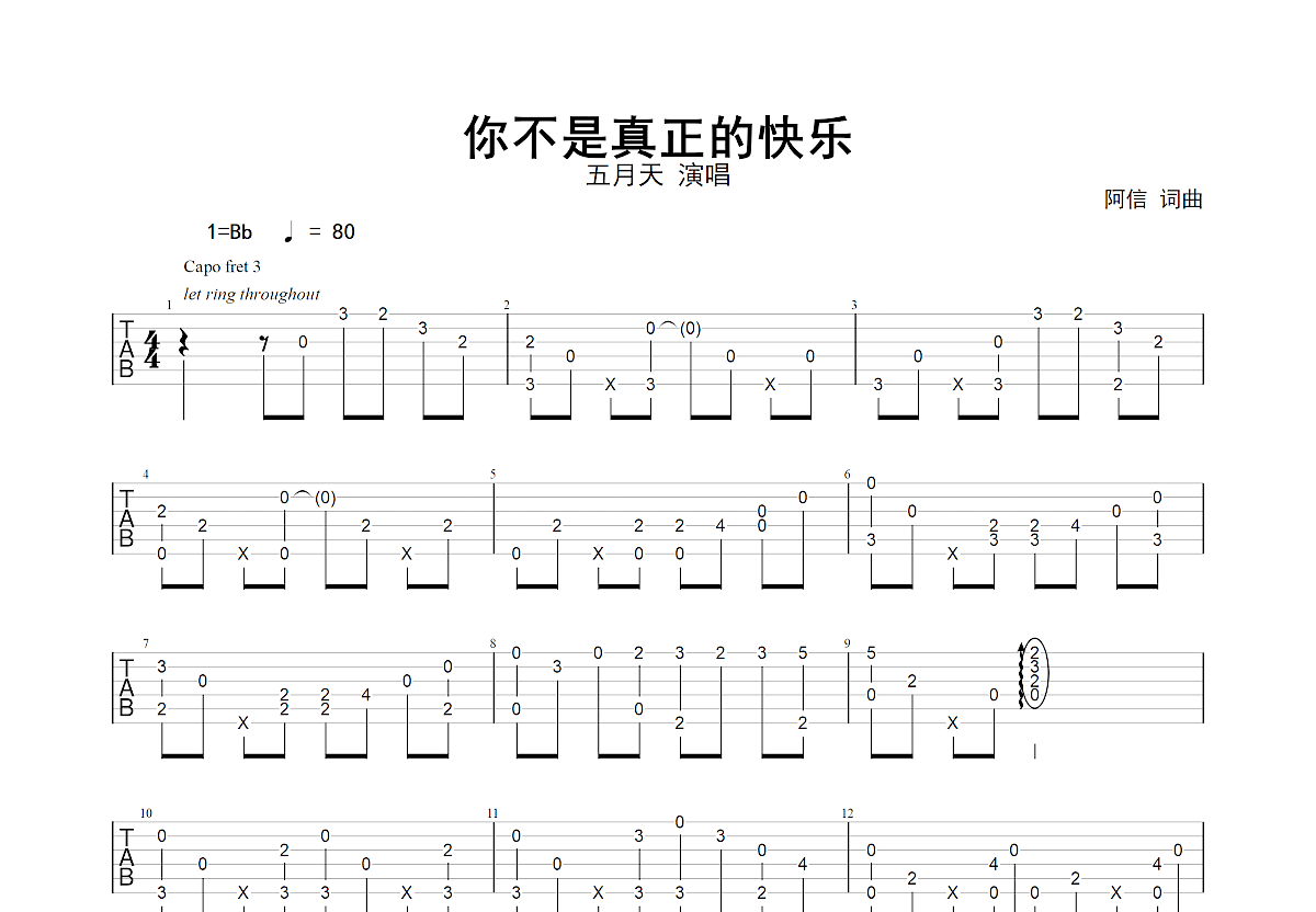 你不是真正的快乐吉他谱预览图