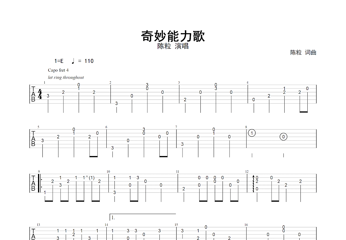奇妙能力歌吉他谱预览图