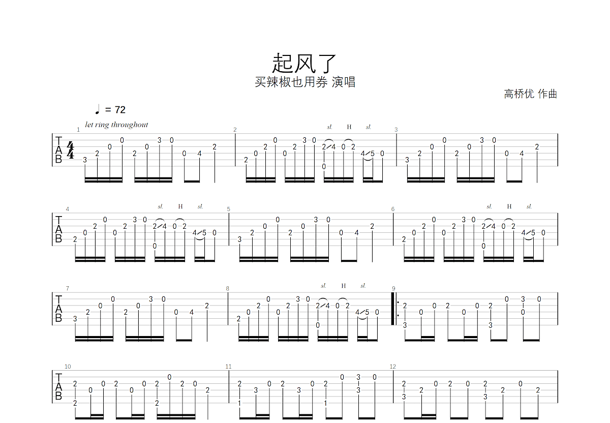 起风了吉他谱预览图