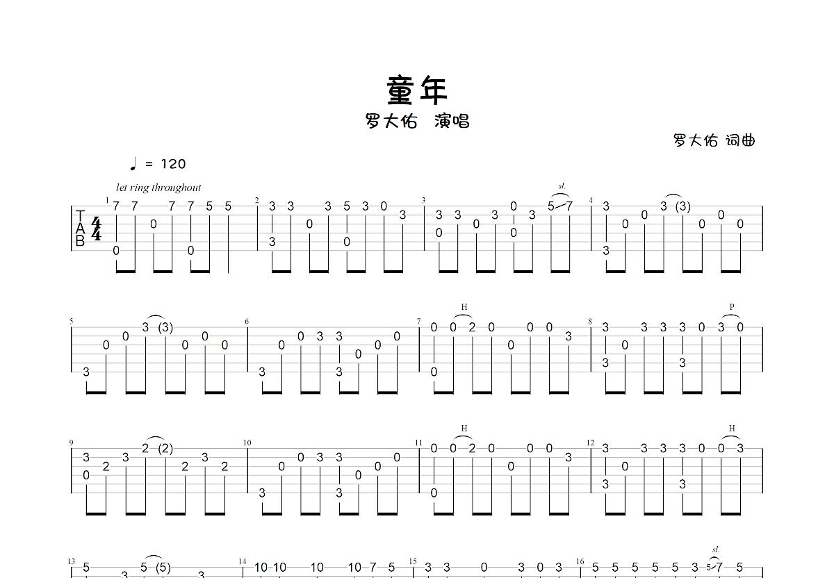 童年吉他谱预览图