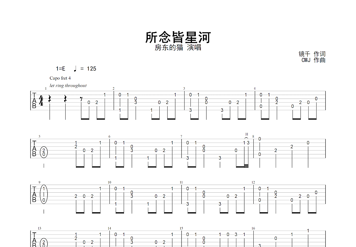 所念皆星河吉他谱预览图