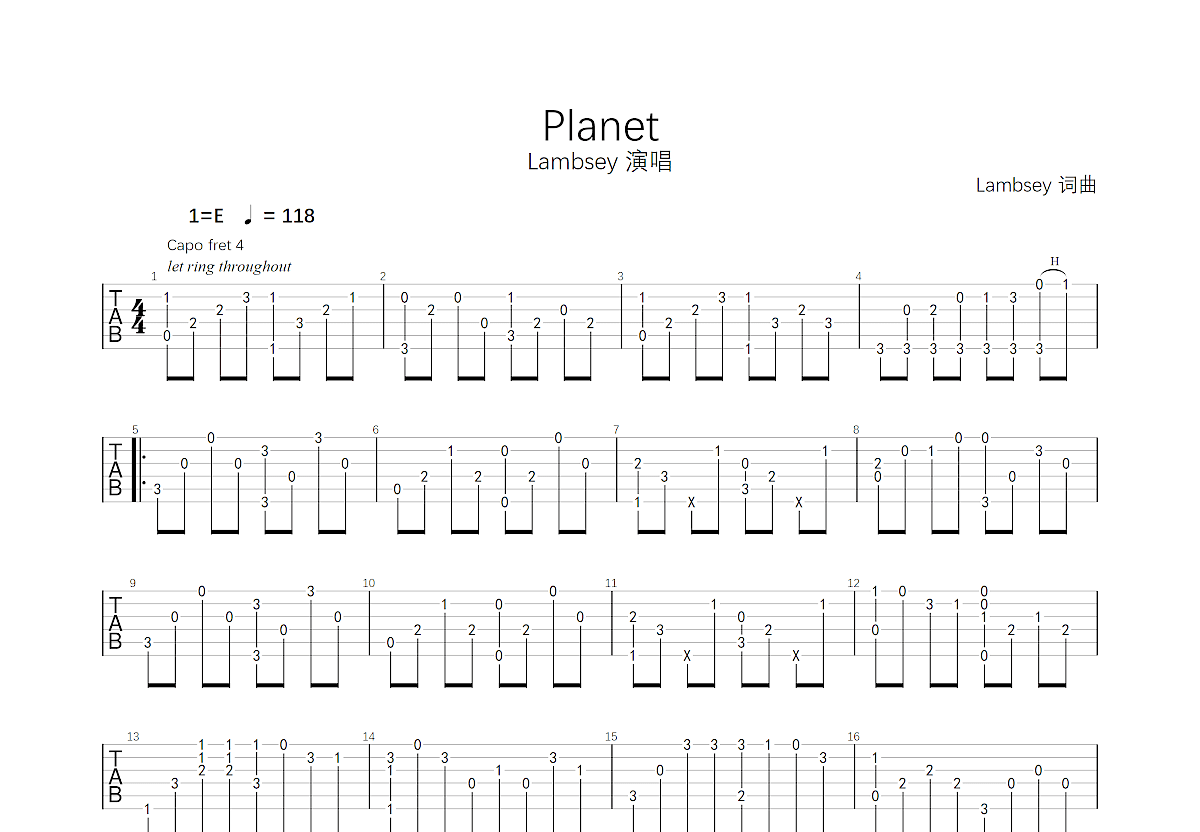 Planet吉他谱预览图