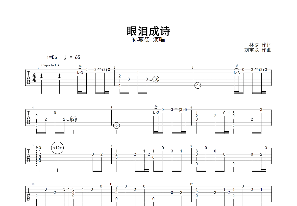 眼泪成诗吉他谱预览图