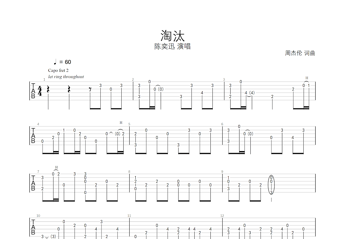 淘汰吉他谱预览图