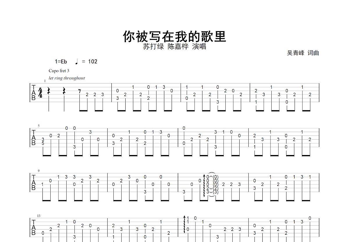 你被写在我的歌里吉他谱预览图