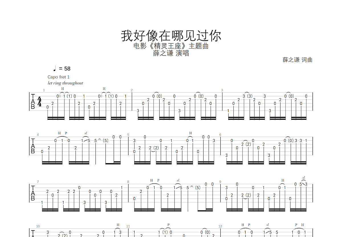 我好像在哪里见过你吉他谱预览图