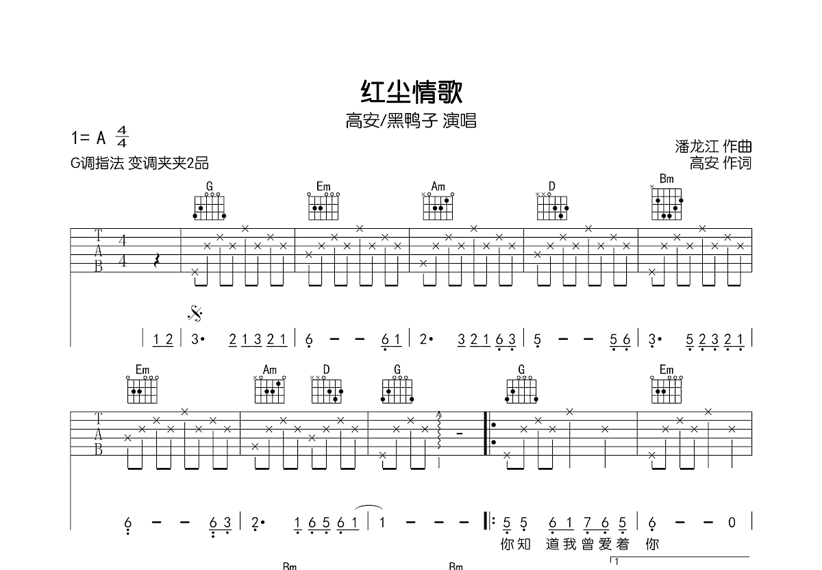 红尘情歌吉他谱预览图