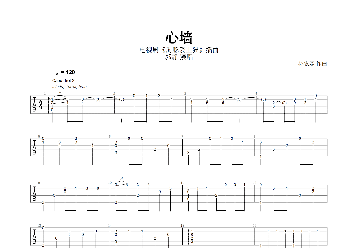 心墙吉他谱预览图