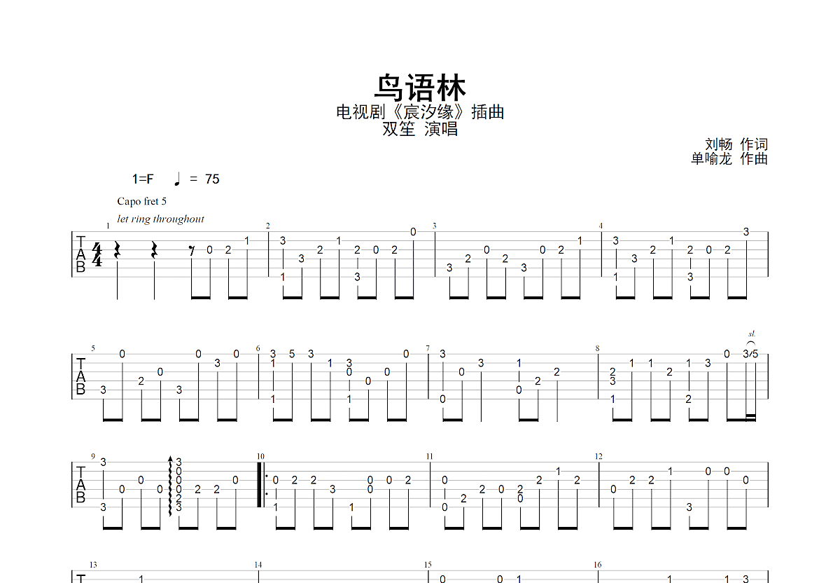 鸟语林吉他谱预览图