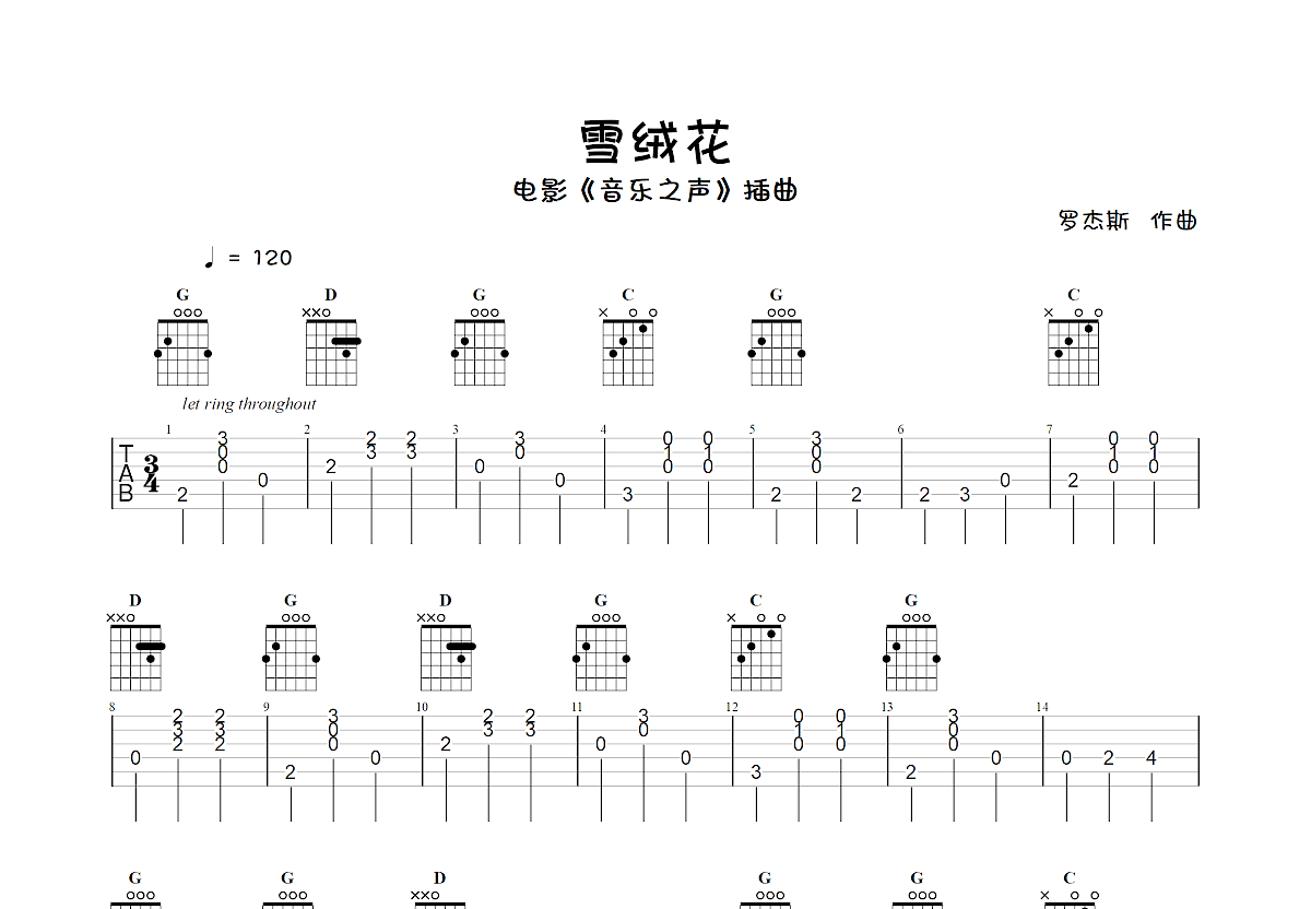 雪绒花吉他谱预览图