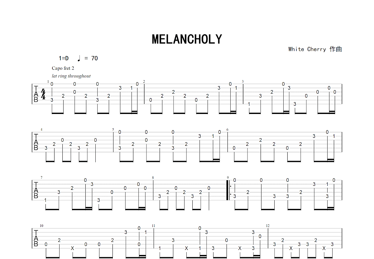 Melancholy吉他谱预览图