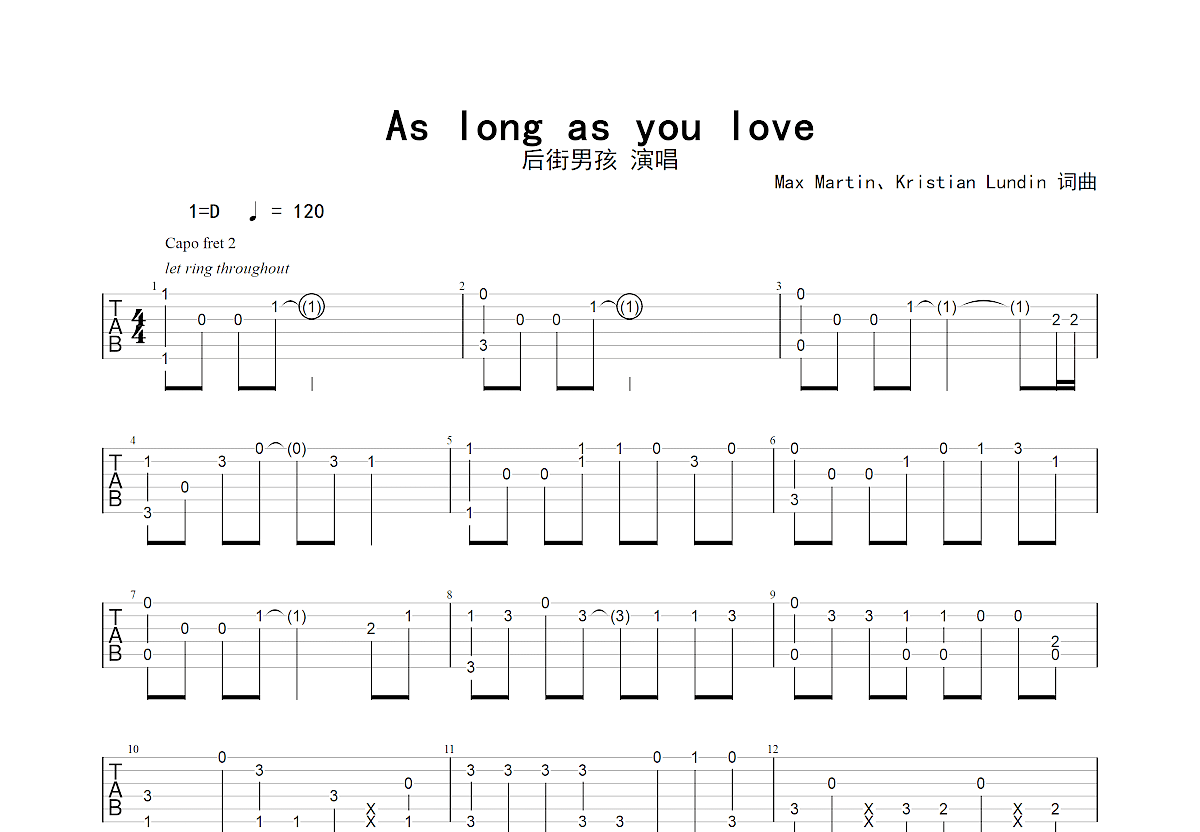 As long as you love me吉他谱预览图
