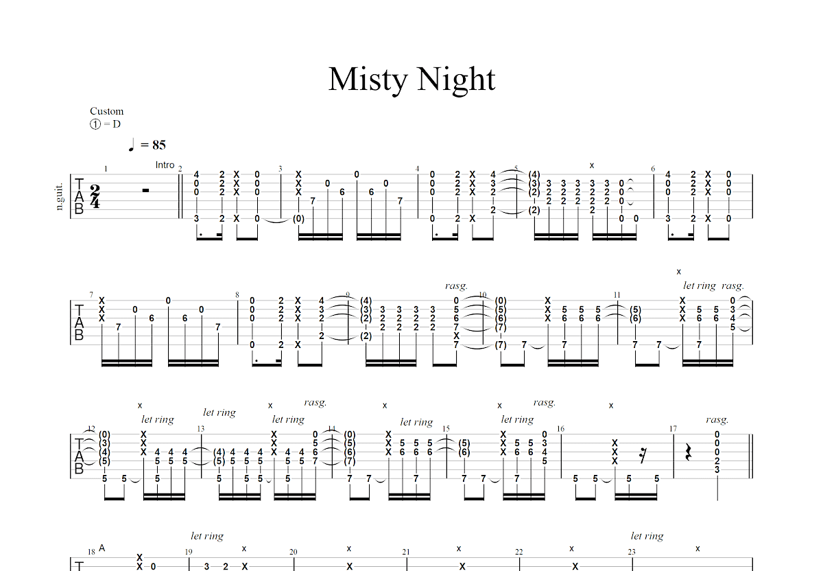 Misty Night吉他谱预览图