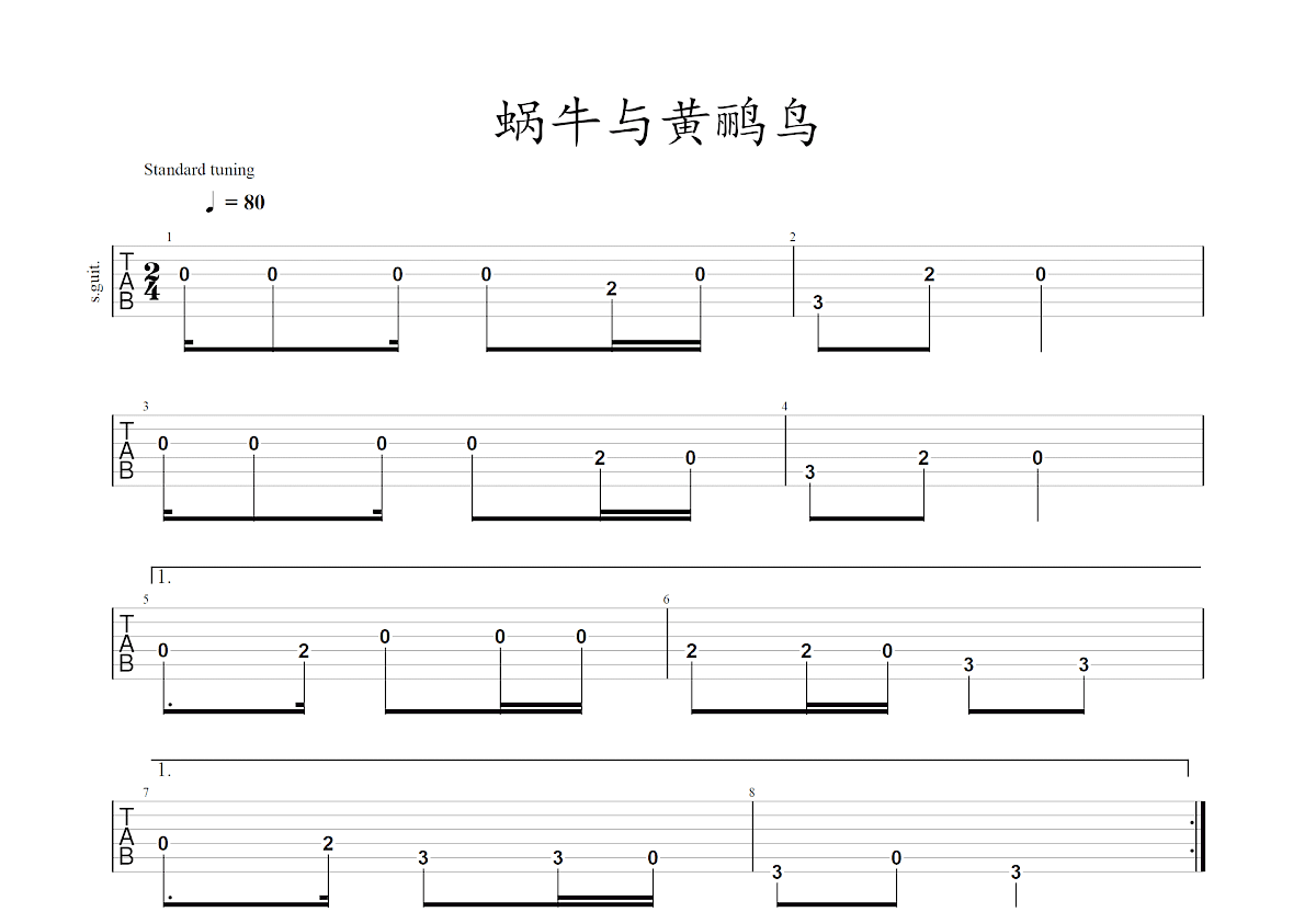 蜗牛与黄鹂鸟吉他谱预览图