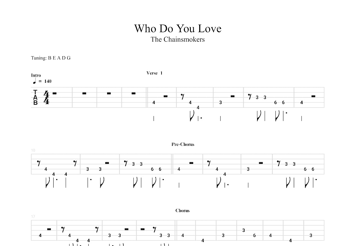 Who Do You Love吉他谱_The Chainsmokers feat. 5 Seconds Of Summer_降E单旋律