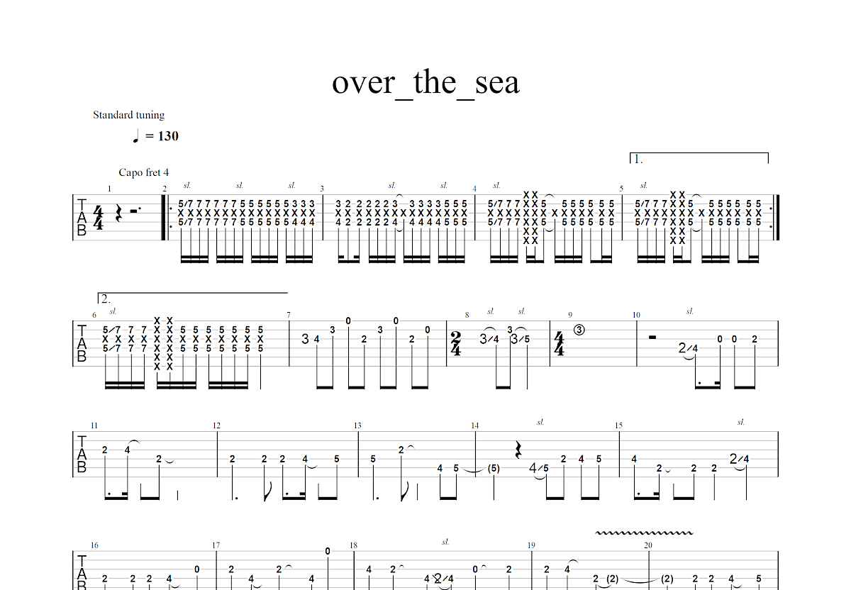 over the sea吉他谱预览图