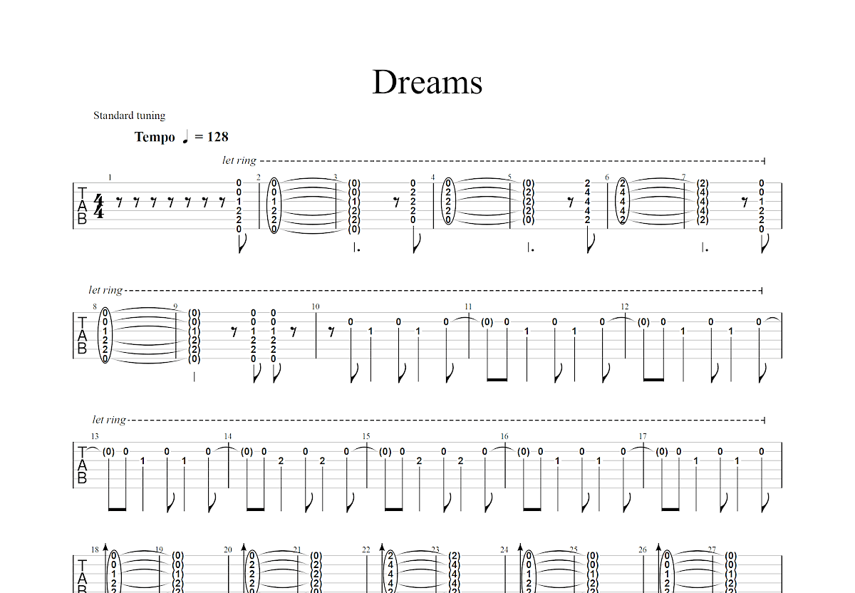 Dreams吉他谱预览图