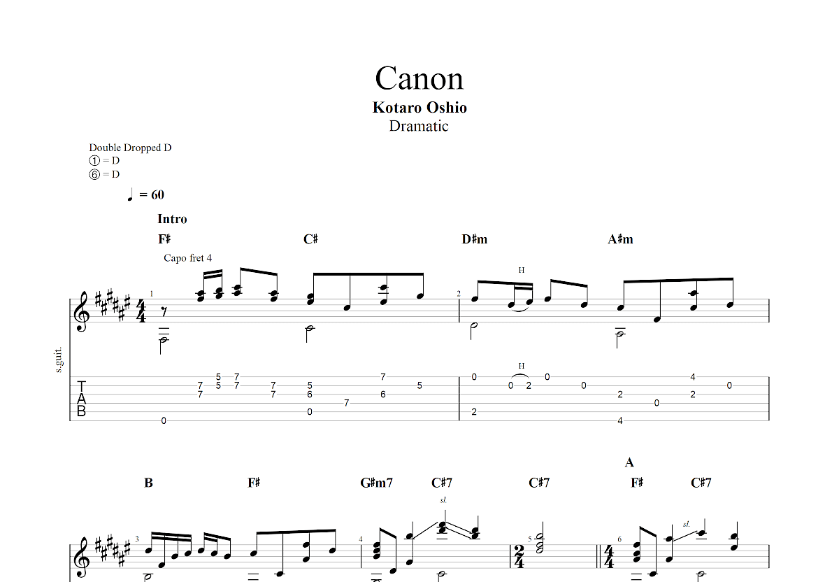canon吉他谱预览图