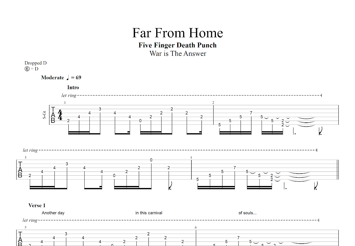 Far From Home吉他谱_five finger death punch_D调总谱