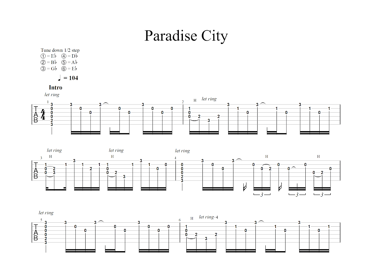 Paradise City吉他谱预览图