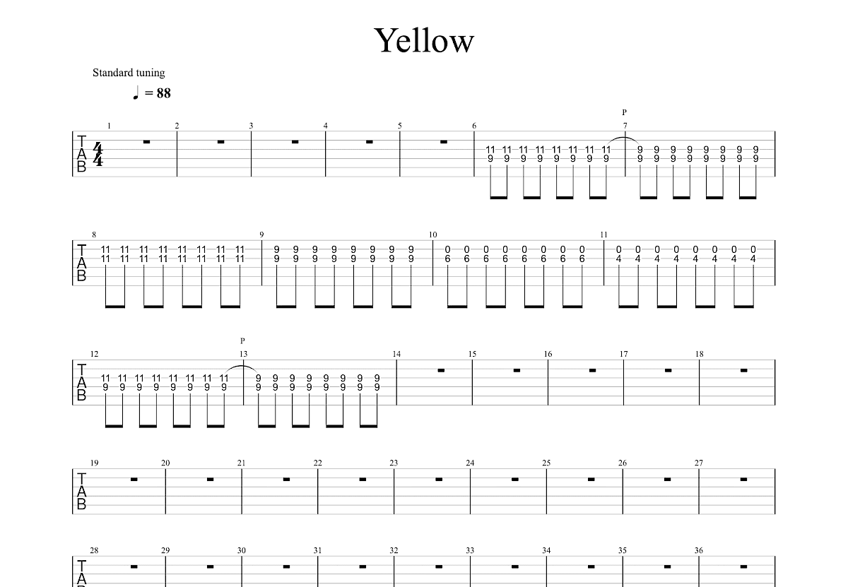 Yellow吉他谱预览图
