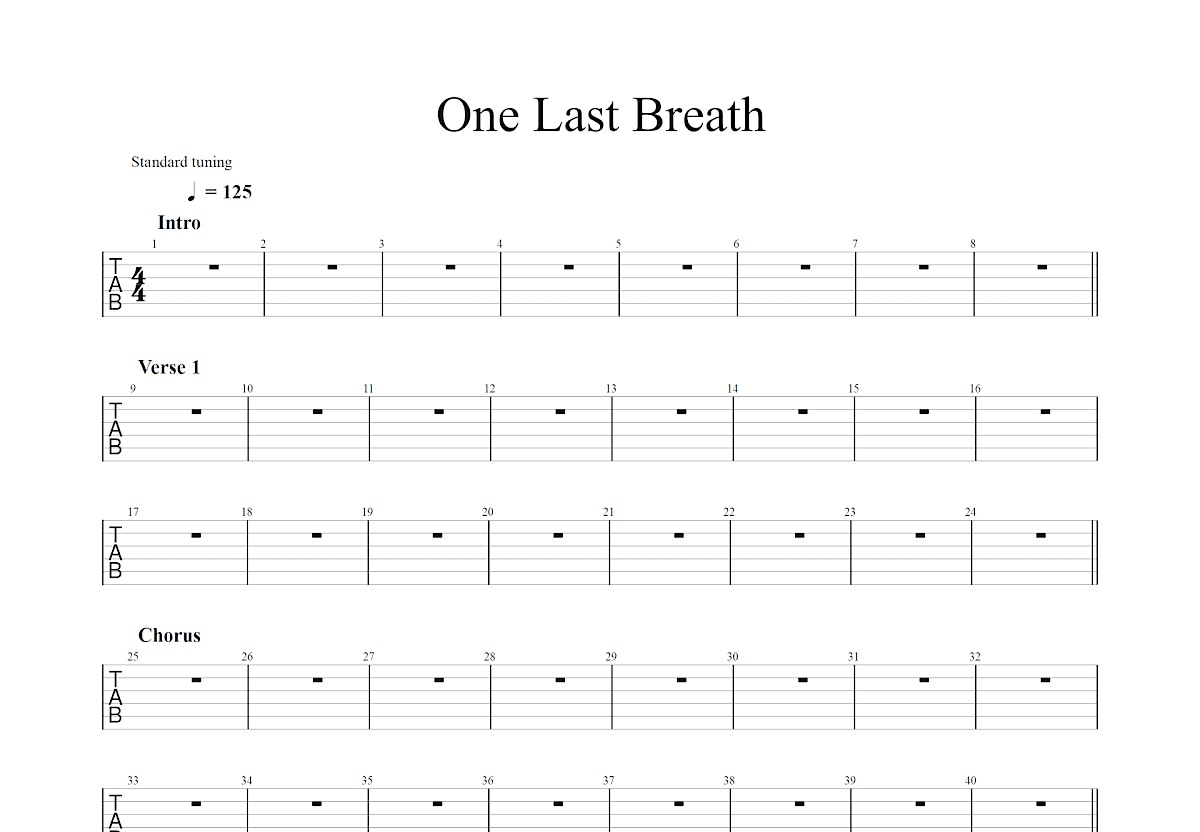 One Last Breath吉他谱预览图