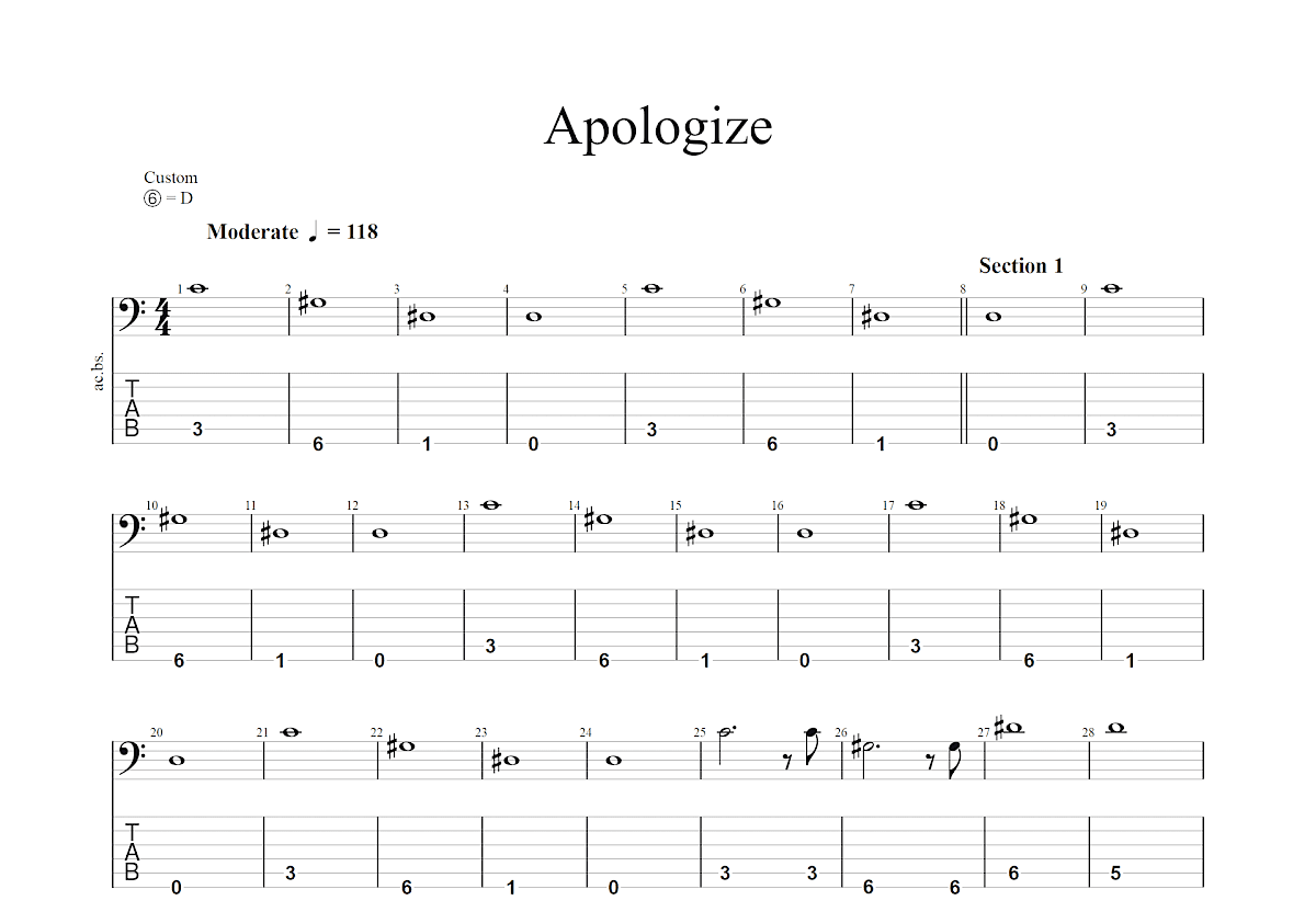 Apologize吉他谱预览图
