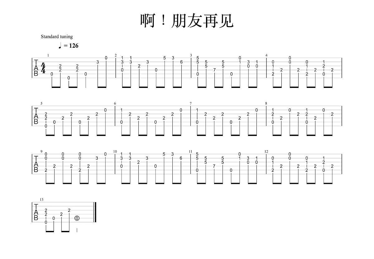 啊！朋友再见吉他谱预览图