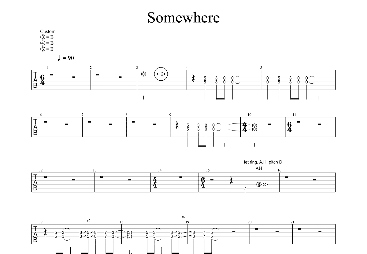 Somewhere吉他谱预览图
