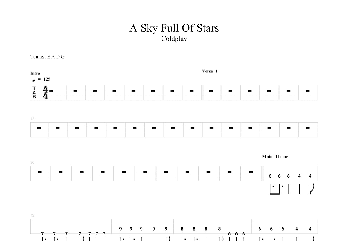 A Sky Full Of Stars吉他谱_Coldplay_降G单旋律