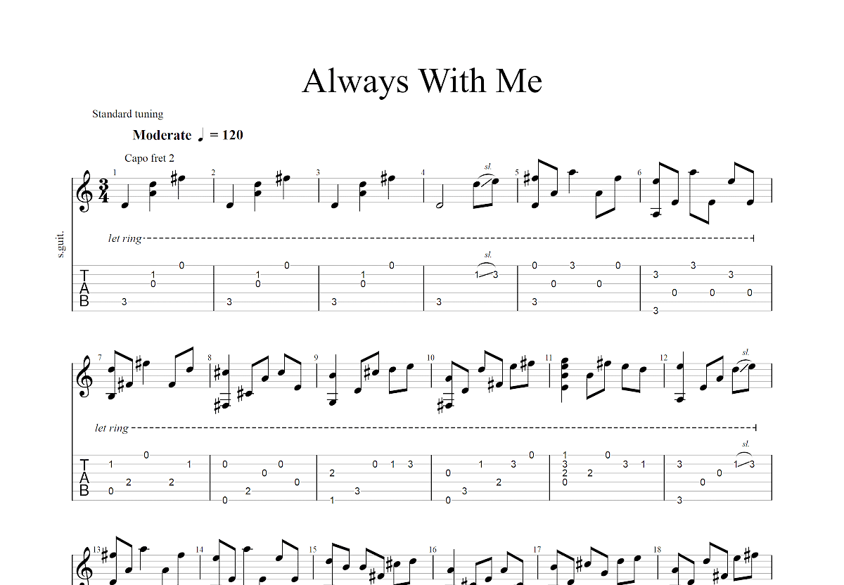 Always With Me吉他谱预览图
