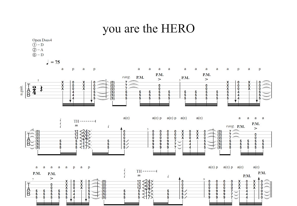 you are the hero吉他谱预览图