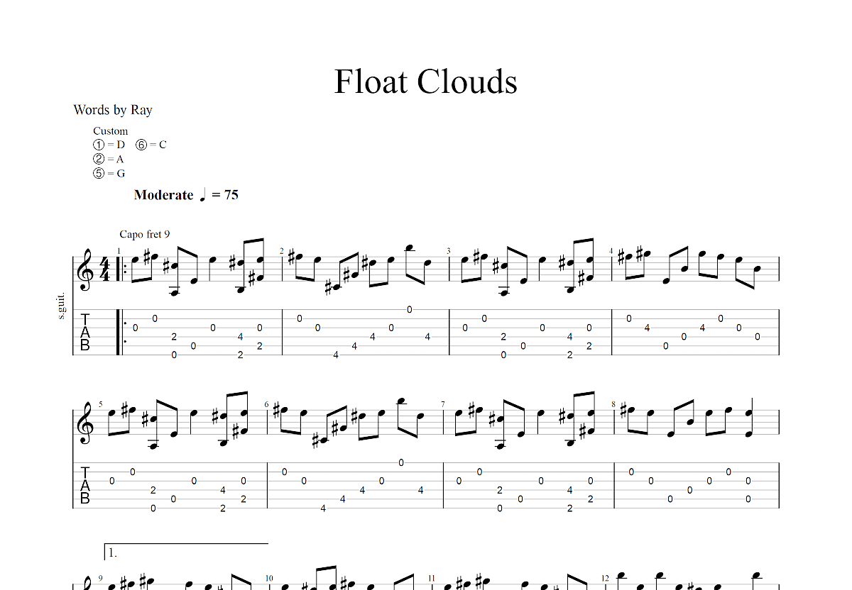 Float Clouds吉他谱预览图