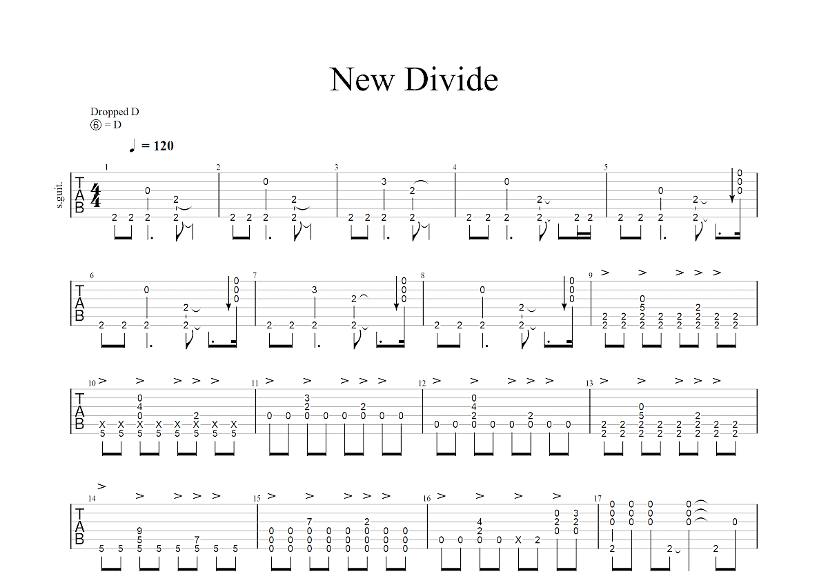 New Divide吉他谱_佚名_G调指弹