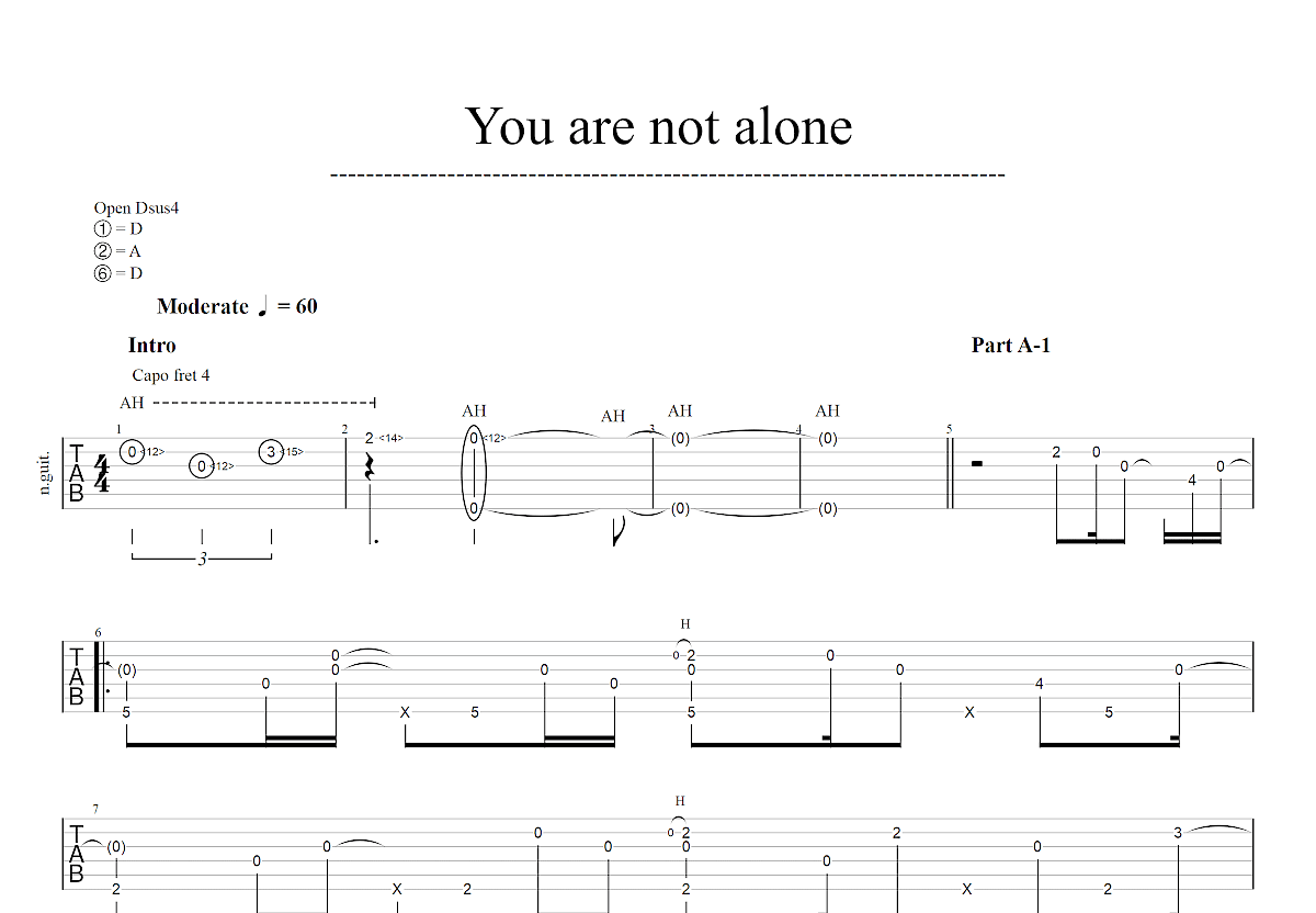 you are not alone吉他谱预览图